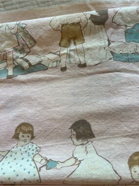 Vintage Fabric from 50-60s Pink/Green Vintage Children Print